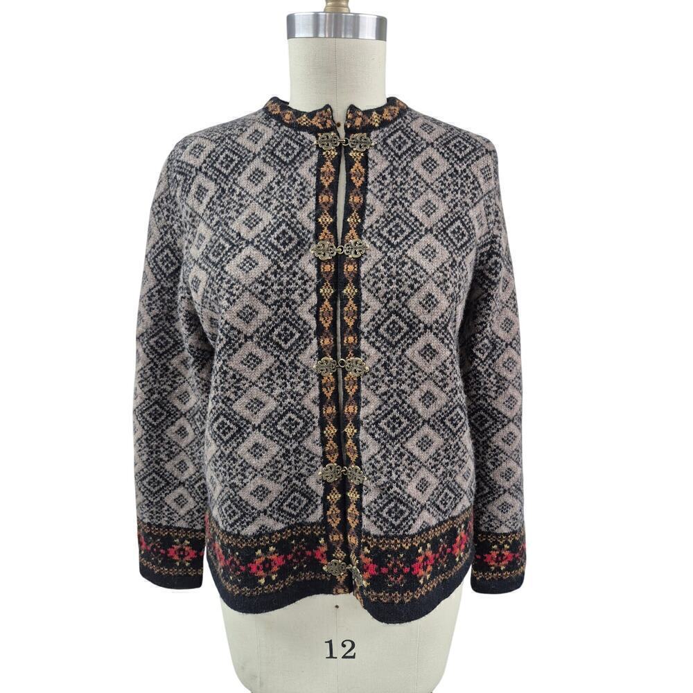 Susan Bristol Wool Sweater Nordic Fair Isle Clasp Cardigan M Cottagecore Granny